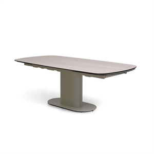Santee spisebord m/ hollandsk udtræk - Travertin keramik - Beige metal stel - Mål: 108 x 220 / 320 cm.